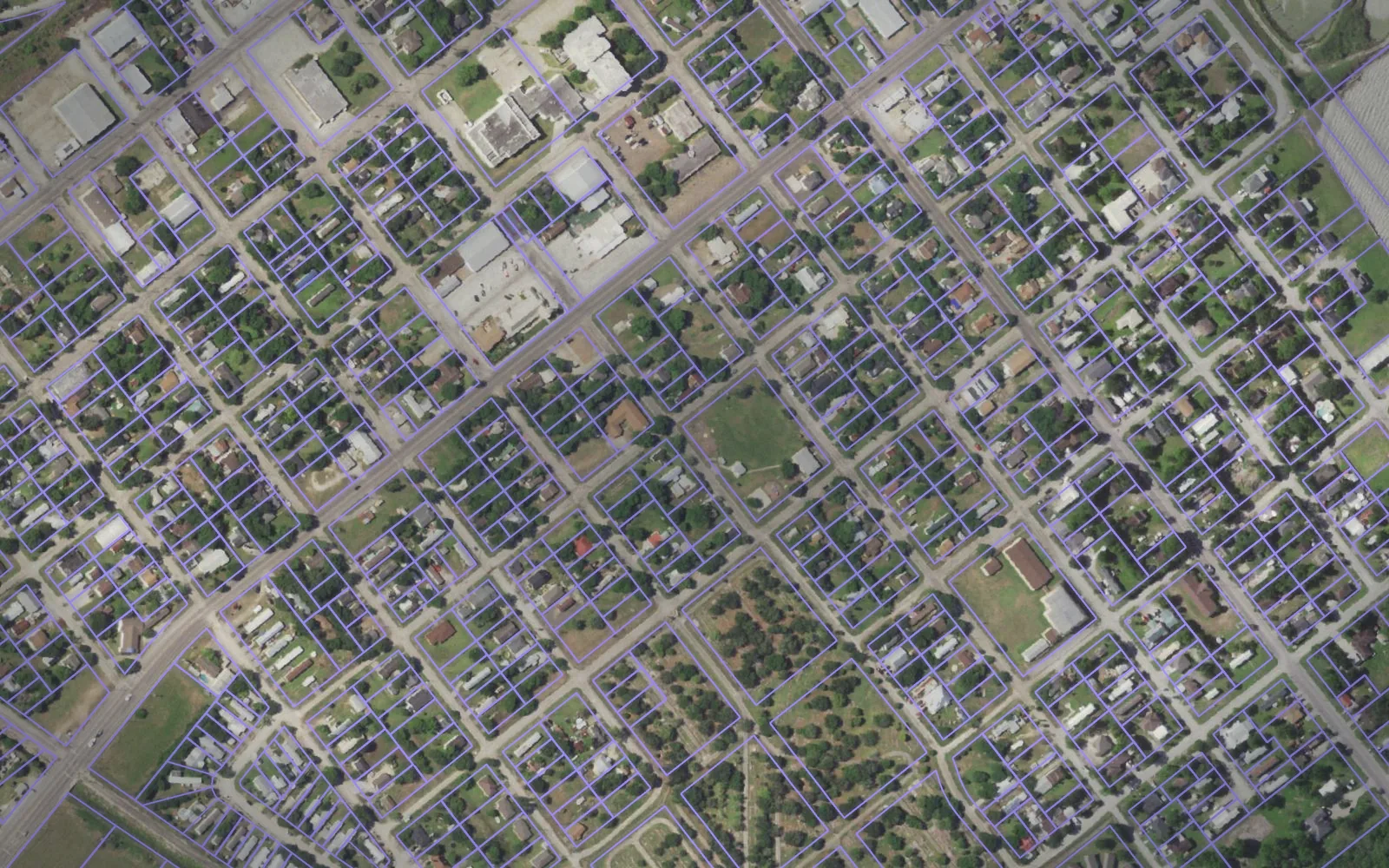 Parcel boundaries over aerial imagery of Calhoun County, Texas