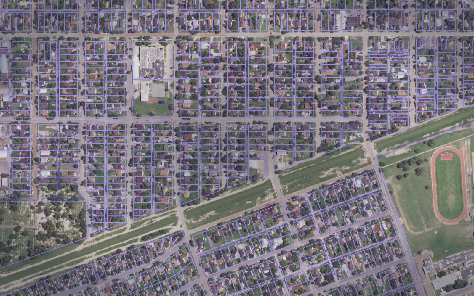 Parcel boundaries over aerial imagery of Cameron County, Texas