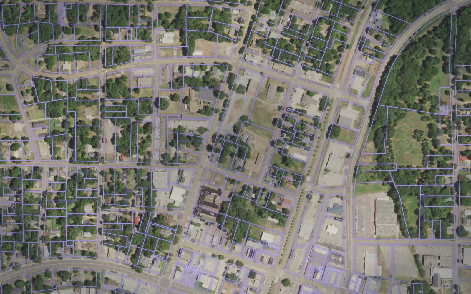 Parcel boundaries over aerial imagery of Cass County, Texas