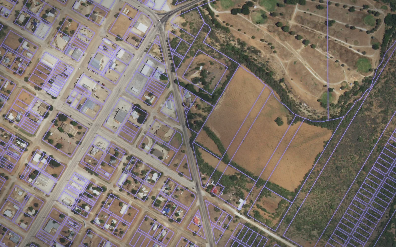 Parcel boundaries over aerial imagery of Coke County, Texas