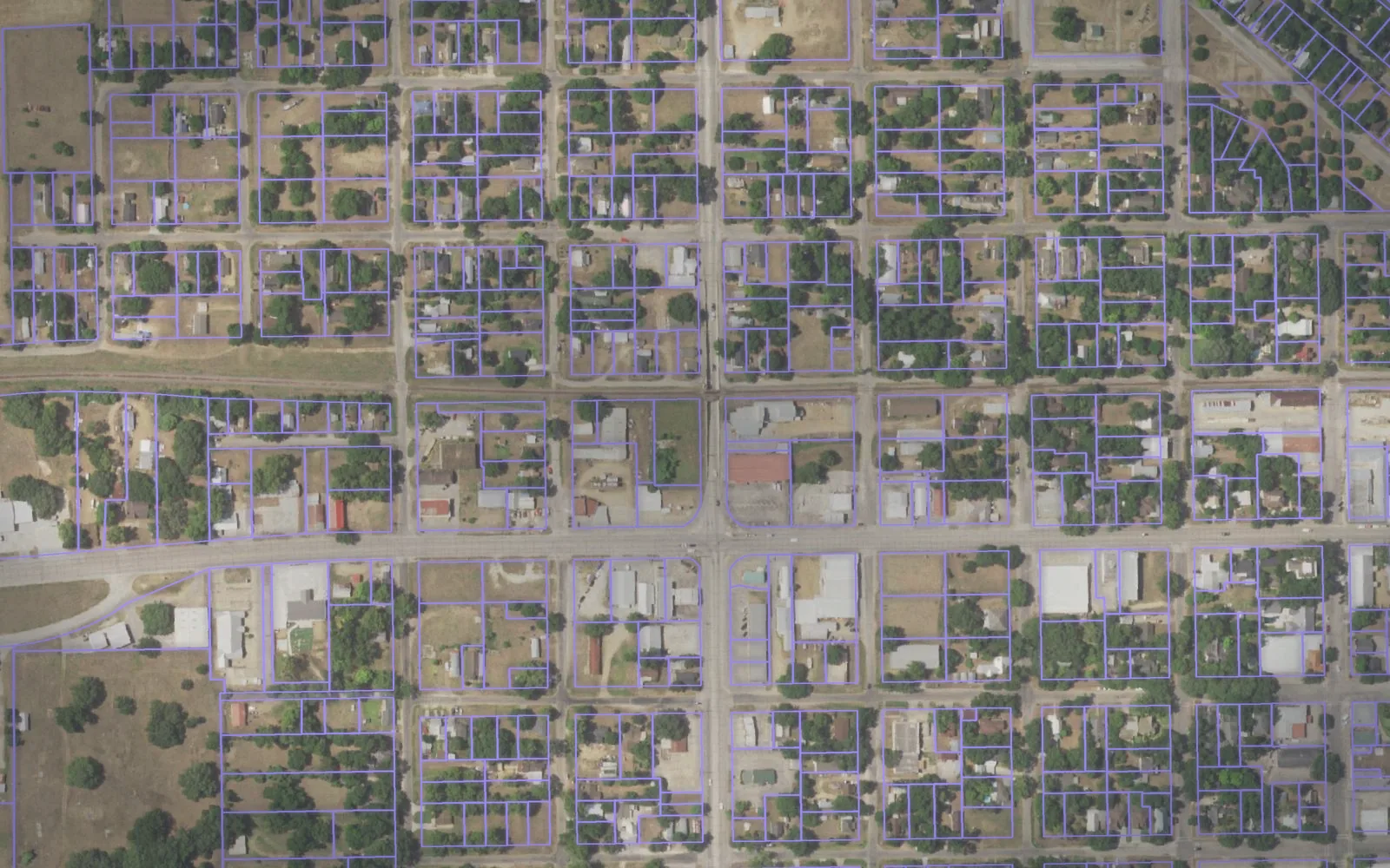 Parcel boundaries over aerial imagery of Colorado County, Texas