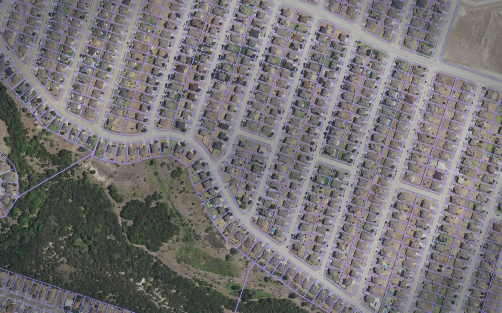 Parcel boundaries over aerial imagery of Coryell County, Texas