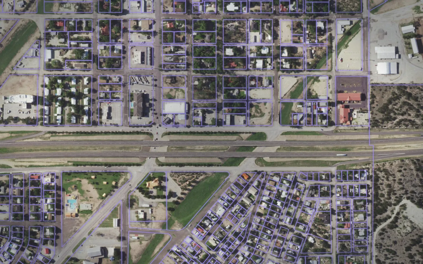 Parcel boundaries over aerial imagery of Crockett County, Texas