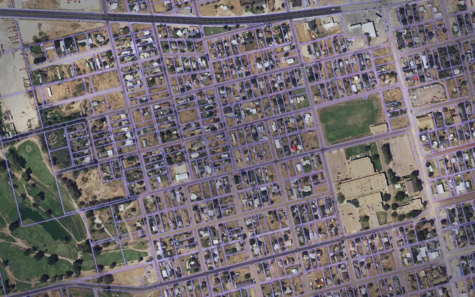 Parcel boundaries over aerial imagery of Dawson County, Texas