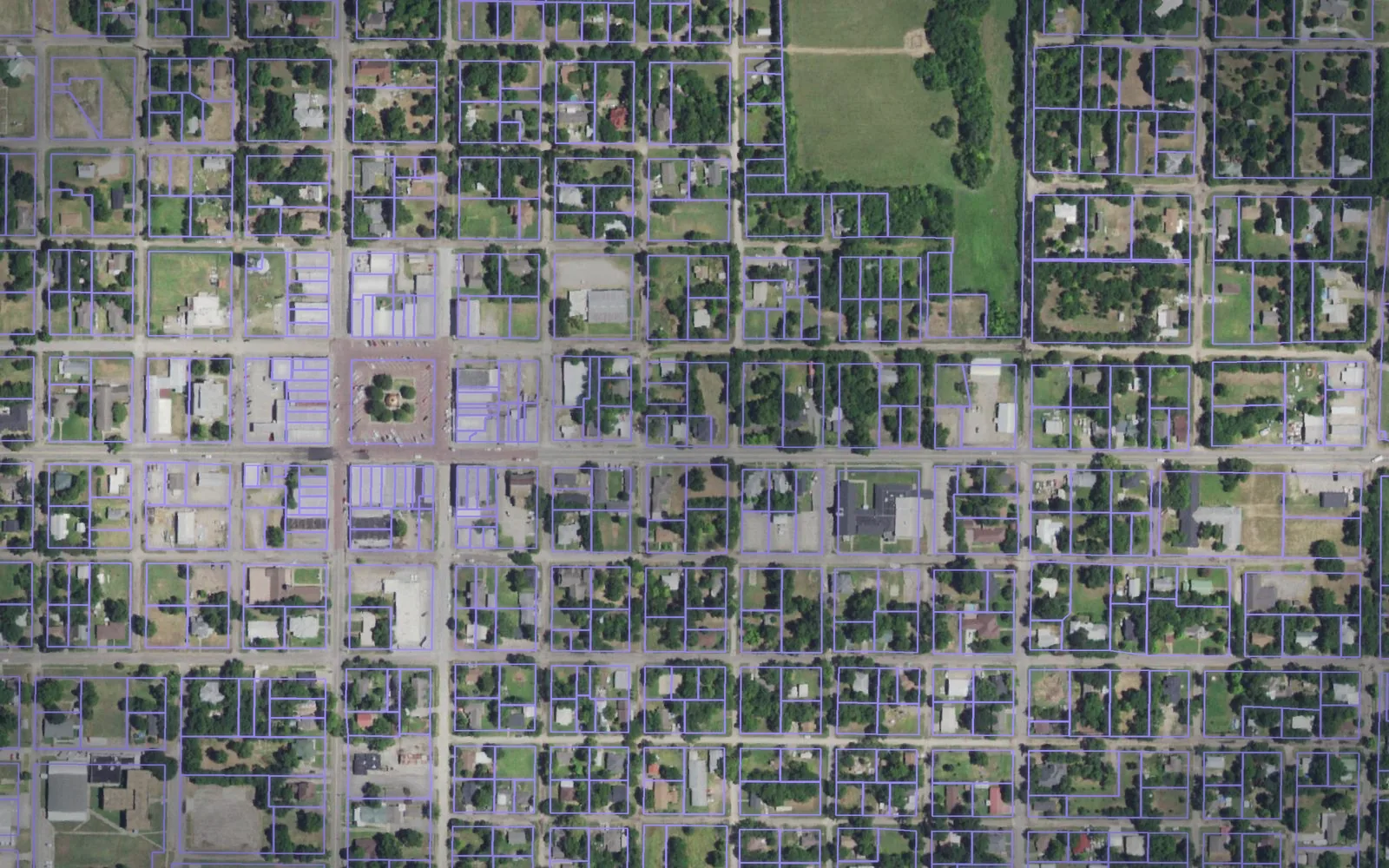 Parcel boundaries over aerial imagery of Delta County, Texas