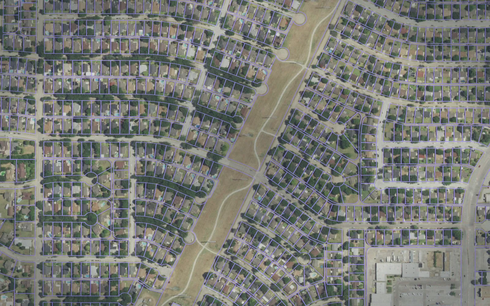 Parcel boundaries over aerial imagery of Denton County, Texas