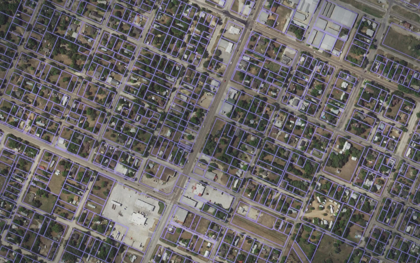 Parcel boundaries over aerial imagery of DeWitt County, Texas