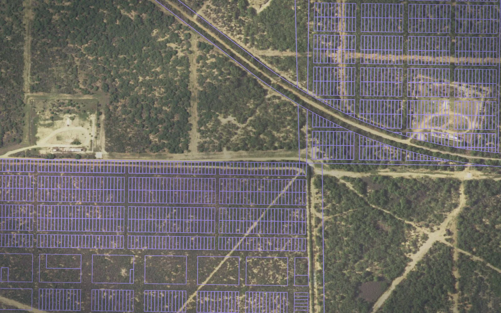 Parcel boundaries over aerial imagery of Dimmit County, Texas