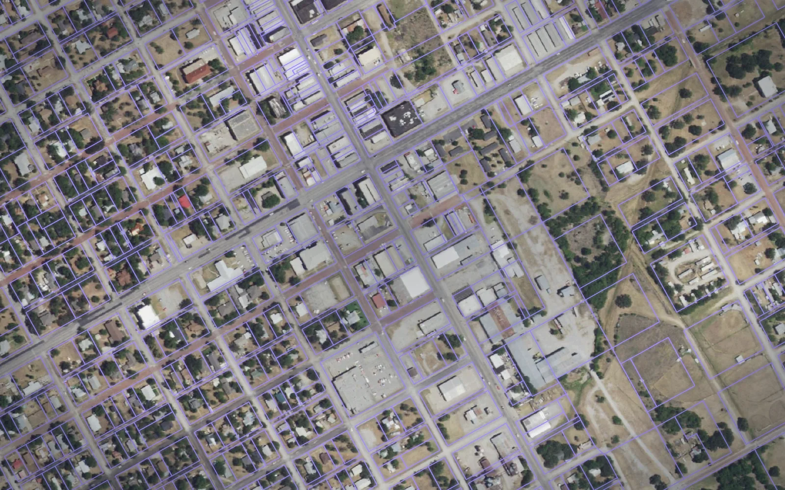 Parcel boundaries over aerial imagery of Eastland County, Texas