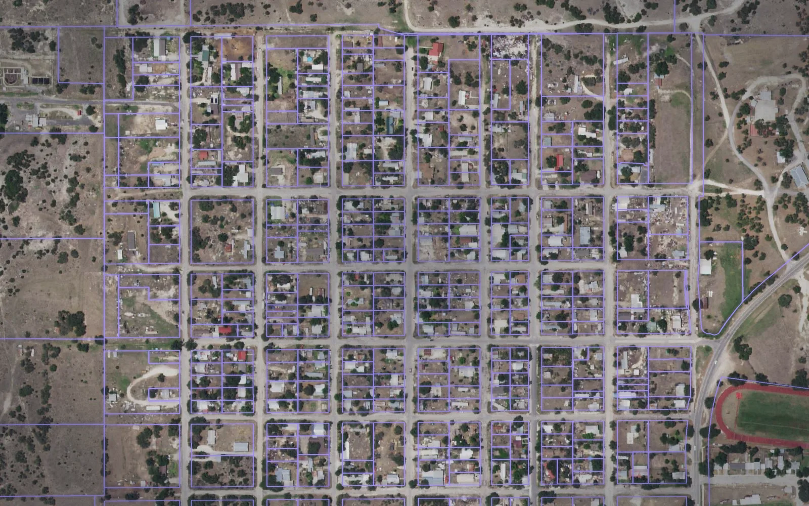 Parcel boundaries over aerial imagery of Edwards County, Texas