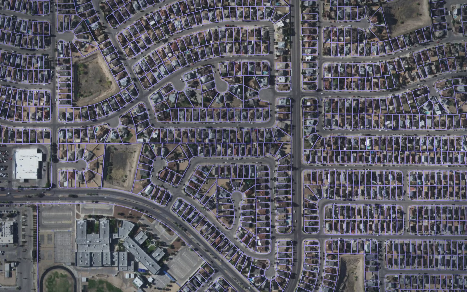 Parcel boundaries over aerial imagery of El Paso County, Texas