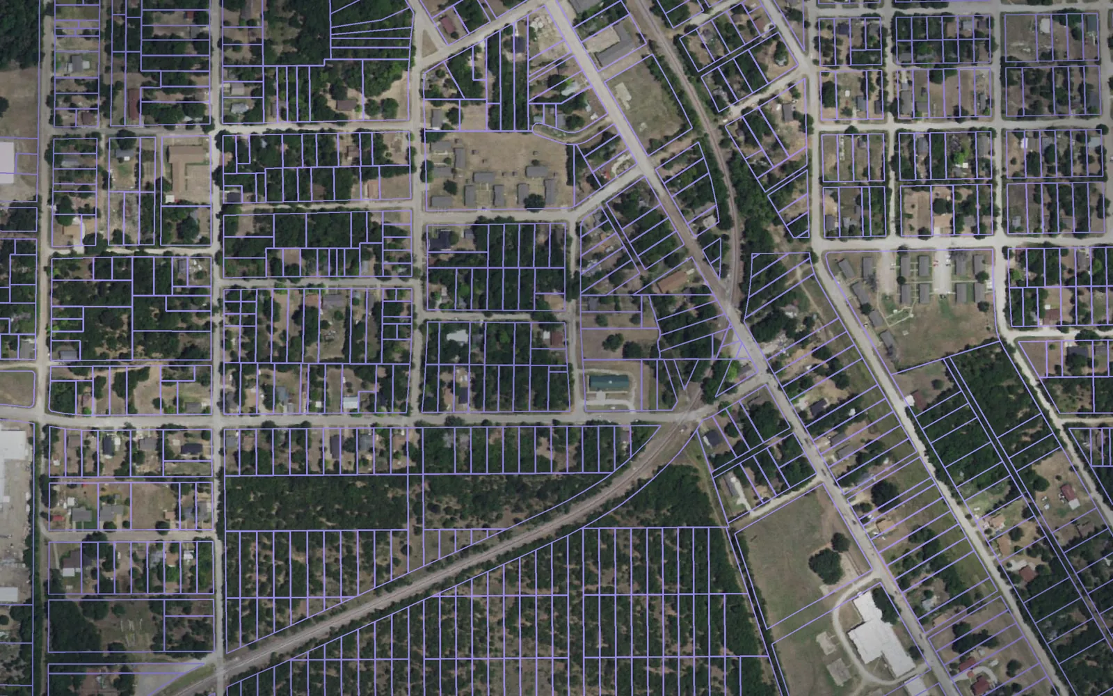 Parcel boundaries over aerial imagery of Falls County, Texas