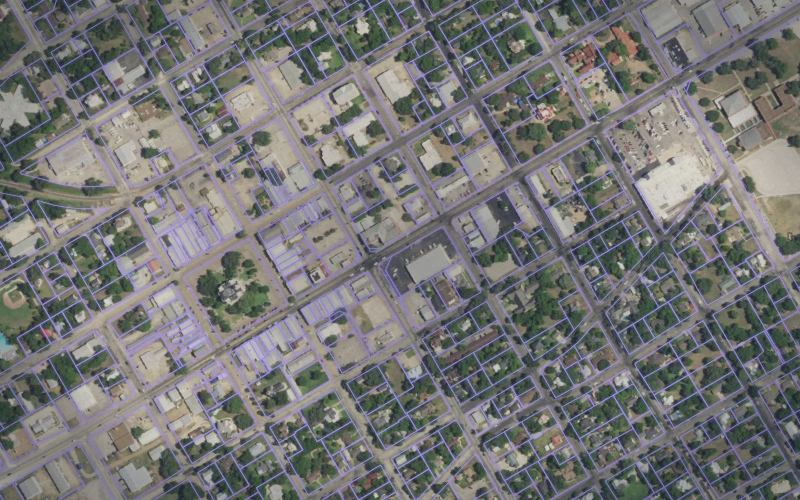 Parcel boundaries over aerial imagery of Fayette County, Texas