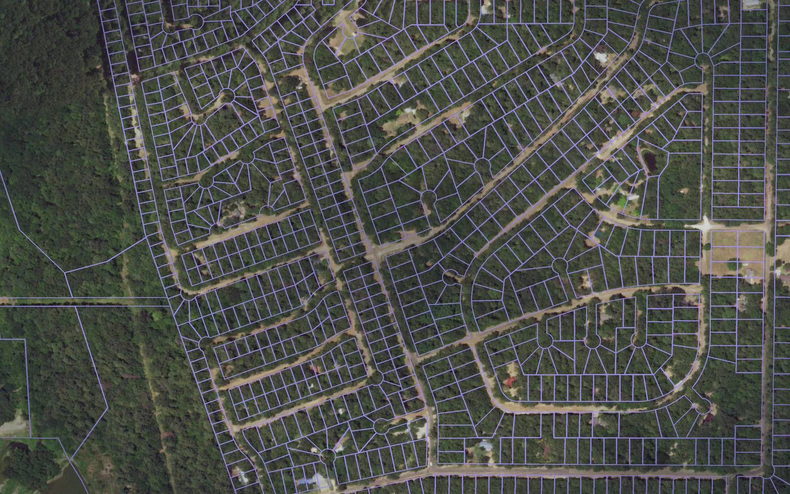 Parcel boundaries over aerial imagery of Franklin County, Texas