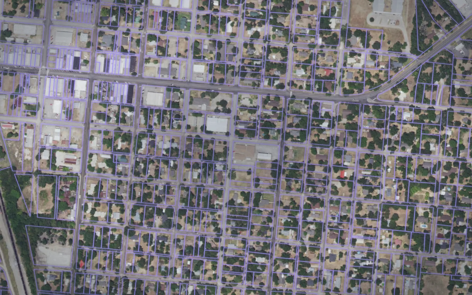 Parcel boundaries over aerial imagery of Freestone County, Texas