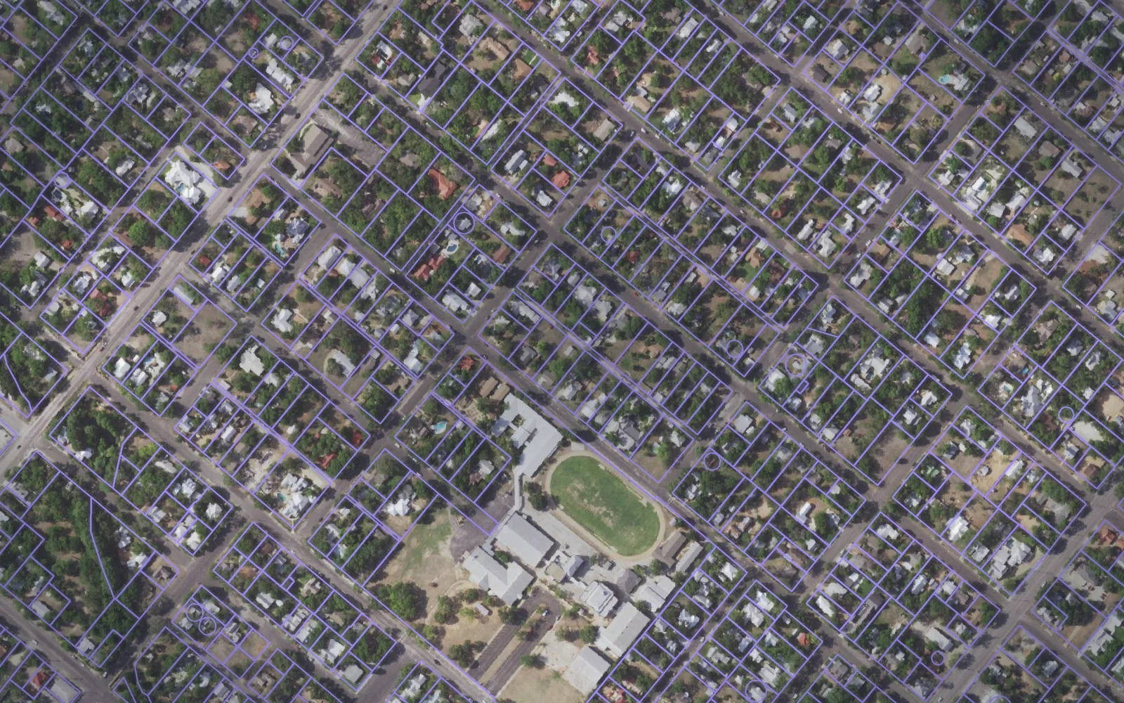 Parcel boundaries over aerial imagery of Gillespie County, Texas