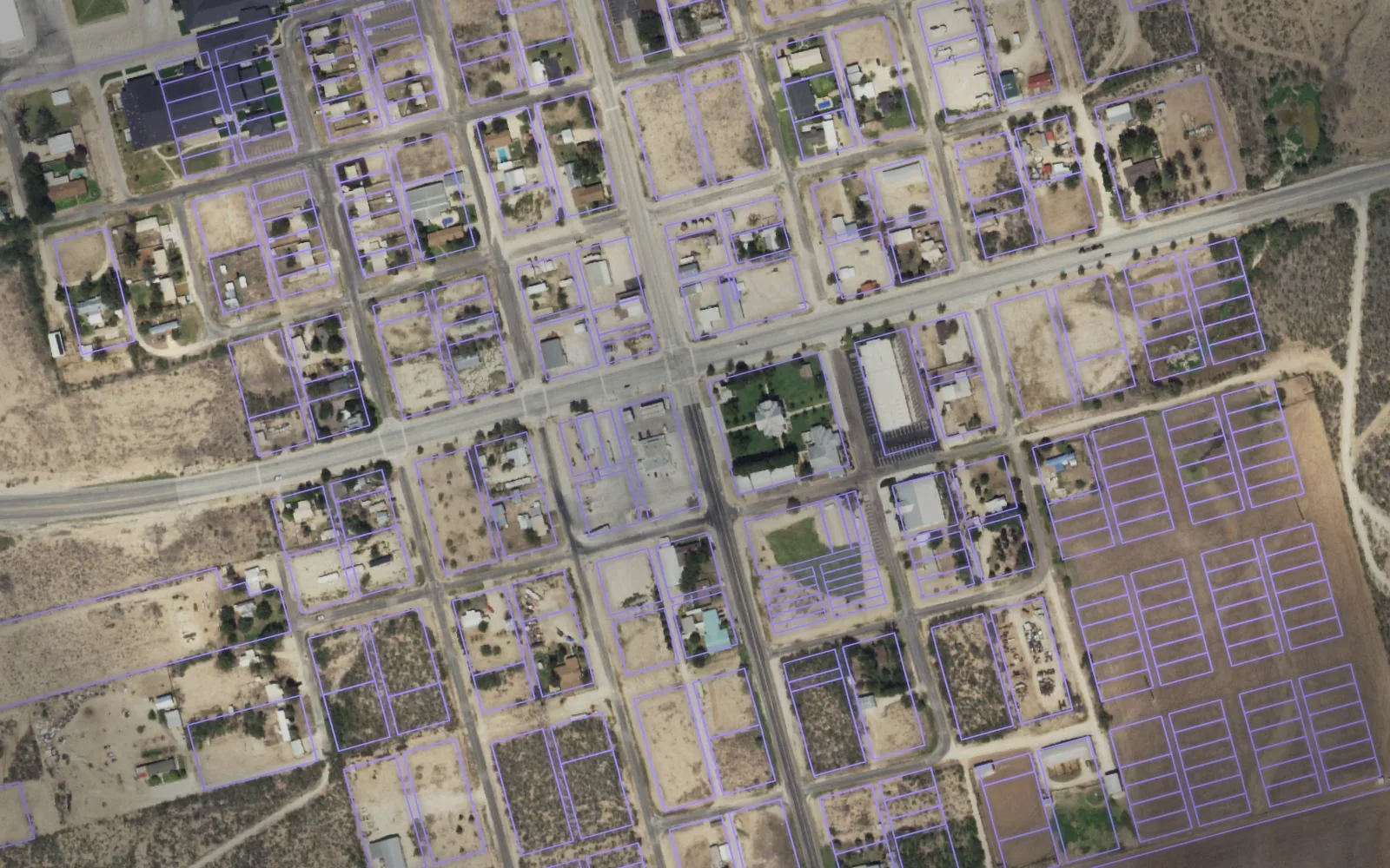 Parcel boundaries over aerial imagery of Glasscock County, Texas