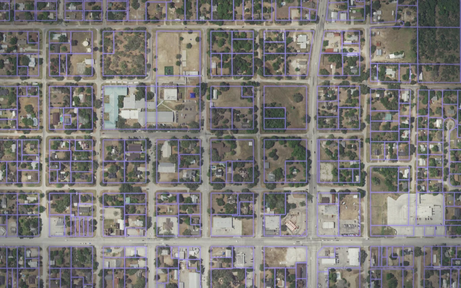 Parcel boundaries over aerial imagery of Goliad County, Texas