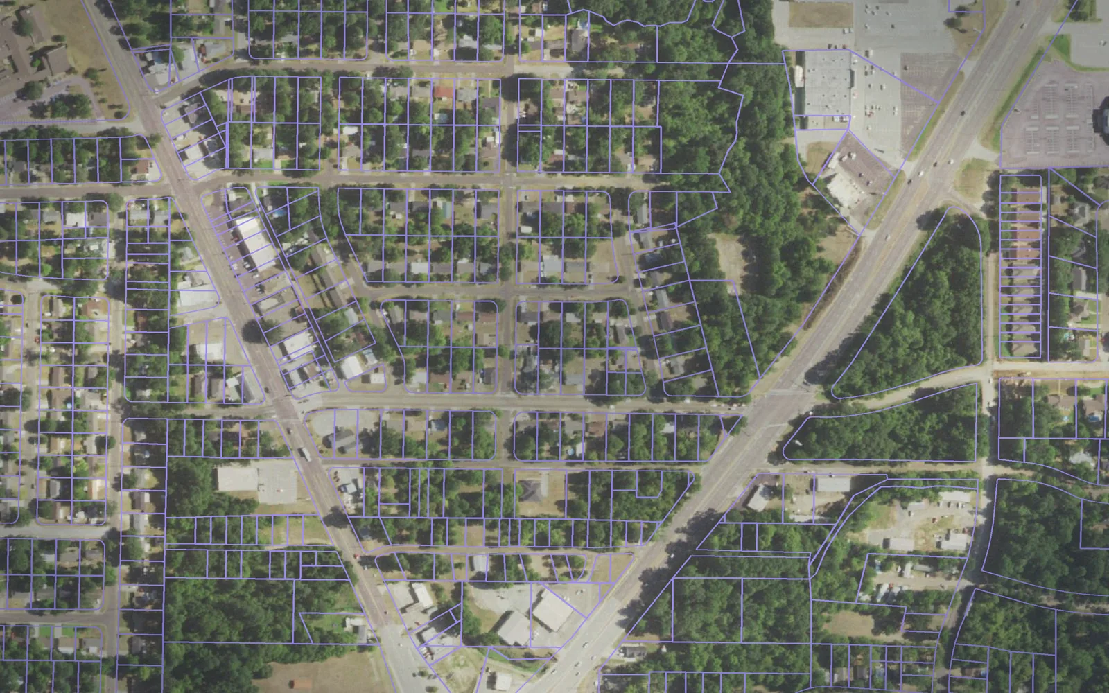 Parcel boundaries over aerial imagery of Gregg County, Texas