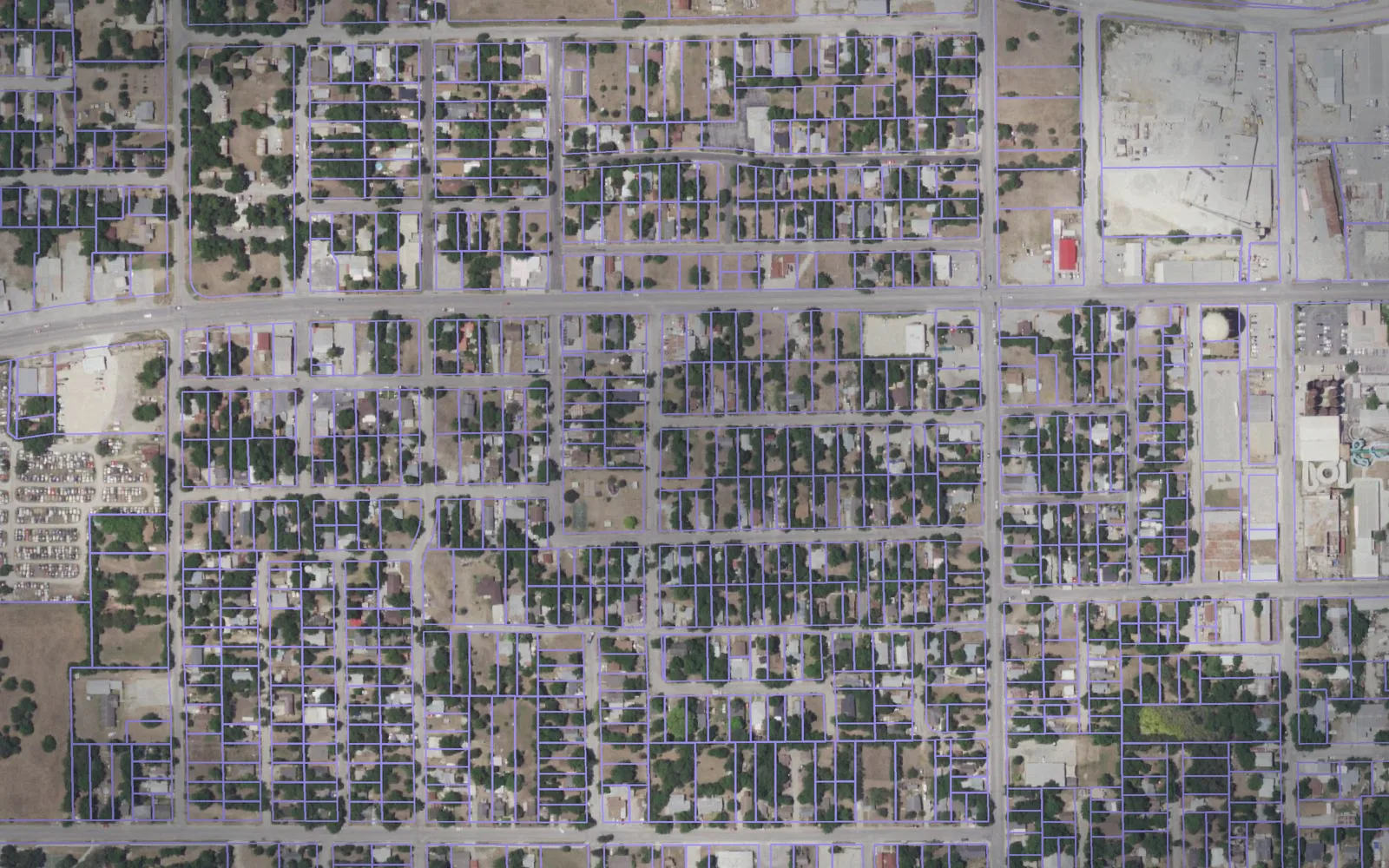 Parcel boundaries over aerial imagery of Guadalupe County, Texas