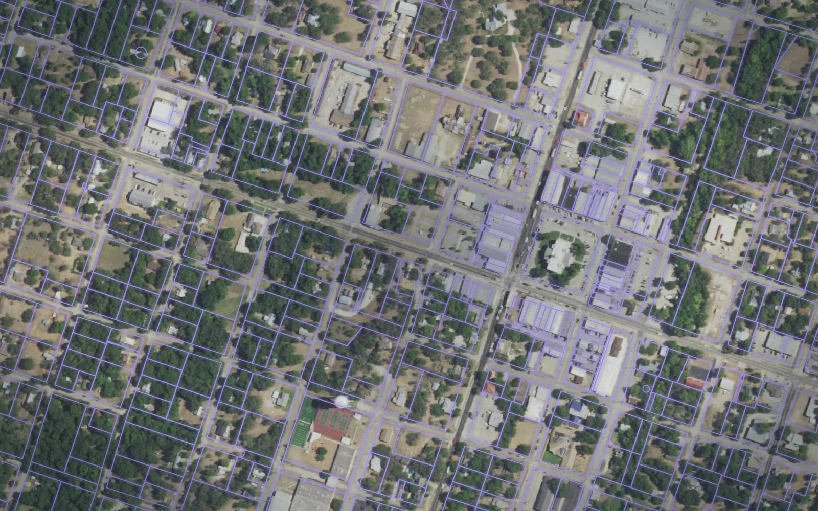 Parcel boundaries over aerial imagery of Hamilton County, Texas
