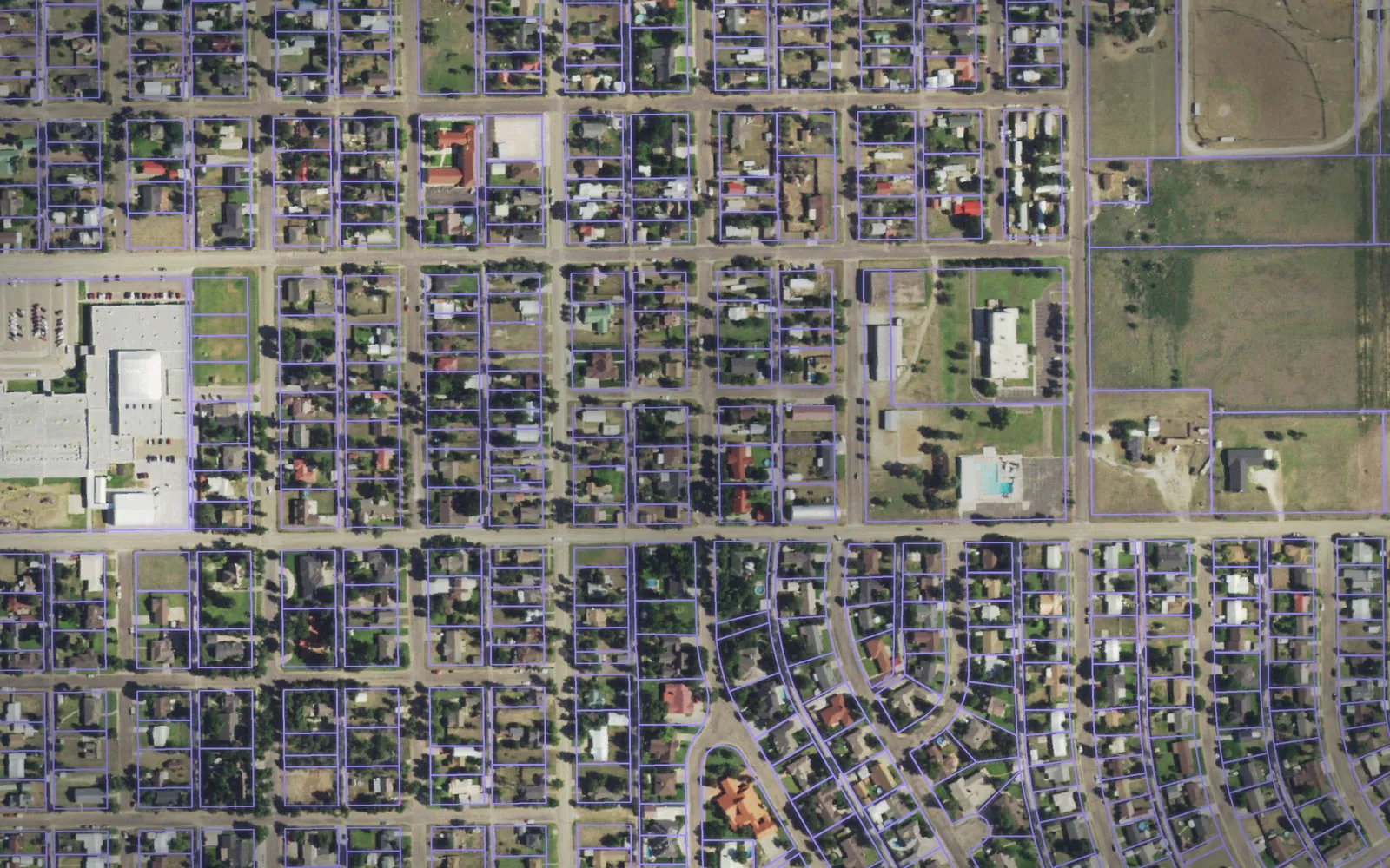 Parcel boundaries over aerial imagery of Hansford County, Texas