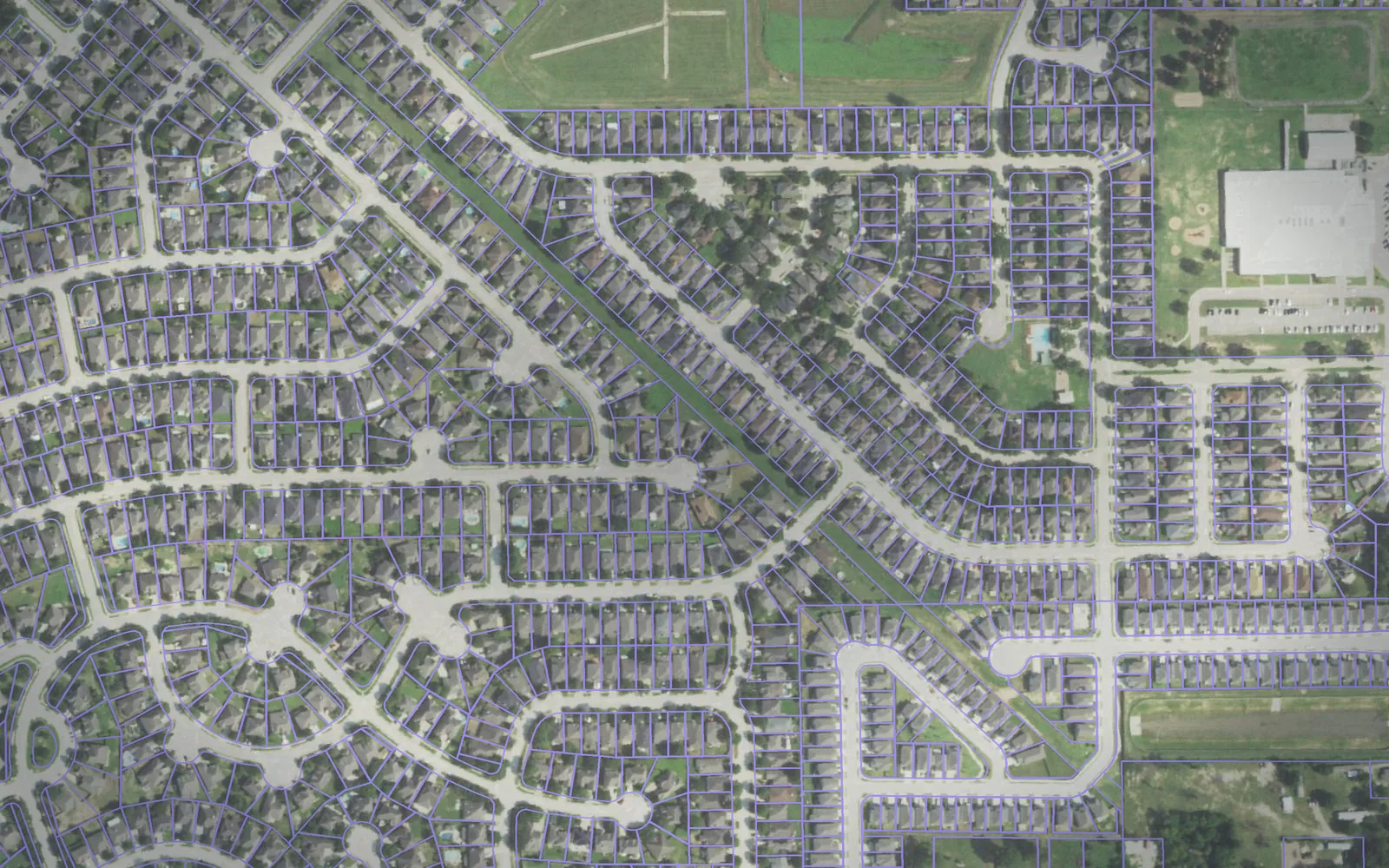 Parcel boundaries over aerial imagery of Harris County, Texas