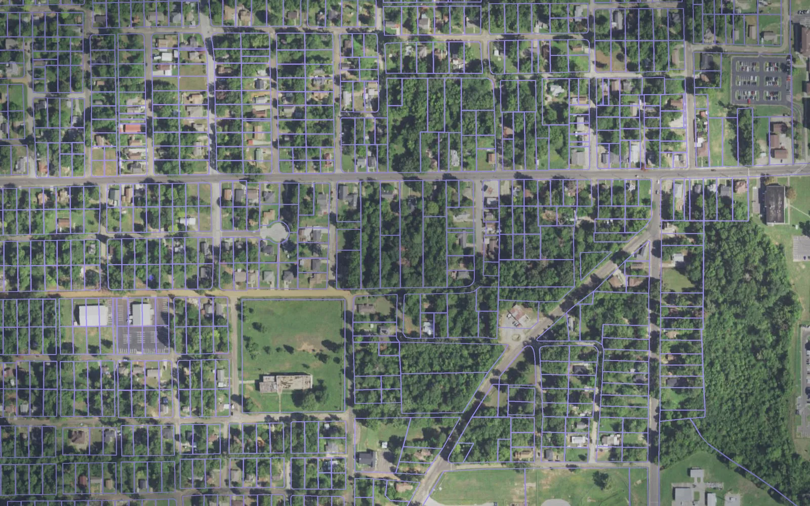 Parcel boundaries over aerial imagery of Harrison County, Texas