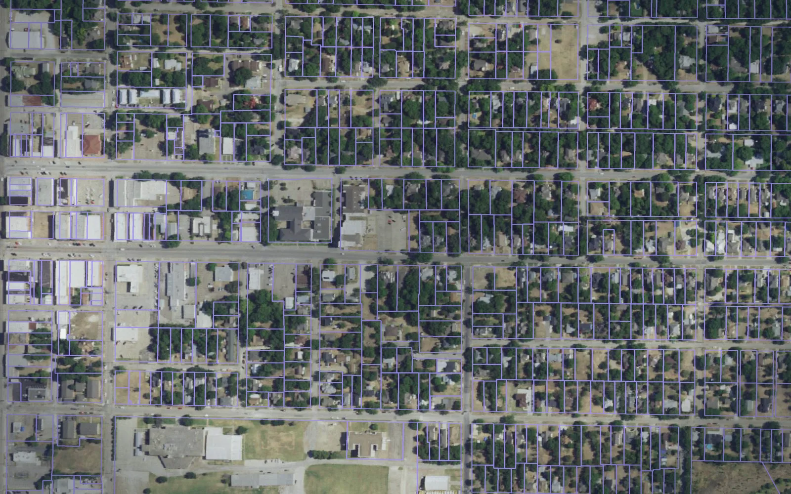 Parcel boundaries over aerial imagery of Hill County, Texas