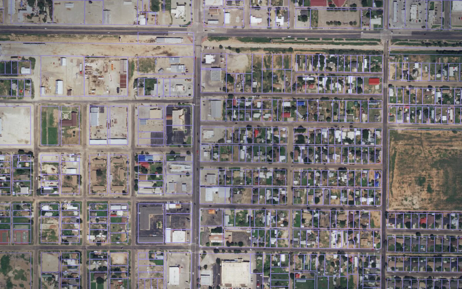 Parcel boundaries over aerial imagery of Hockley County, Texas