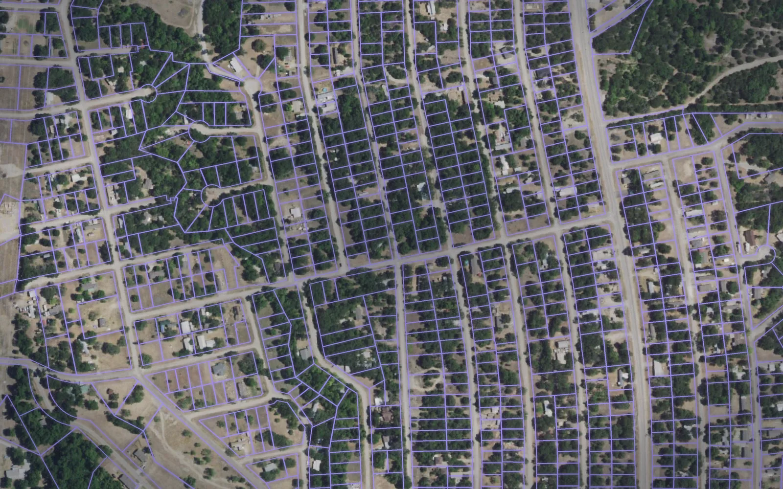 Parcel boundaries over aerial imagery of Hood County, Texas