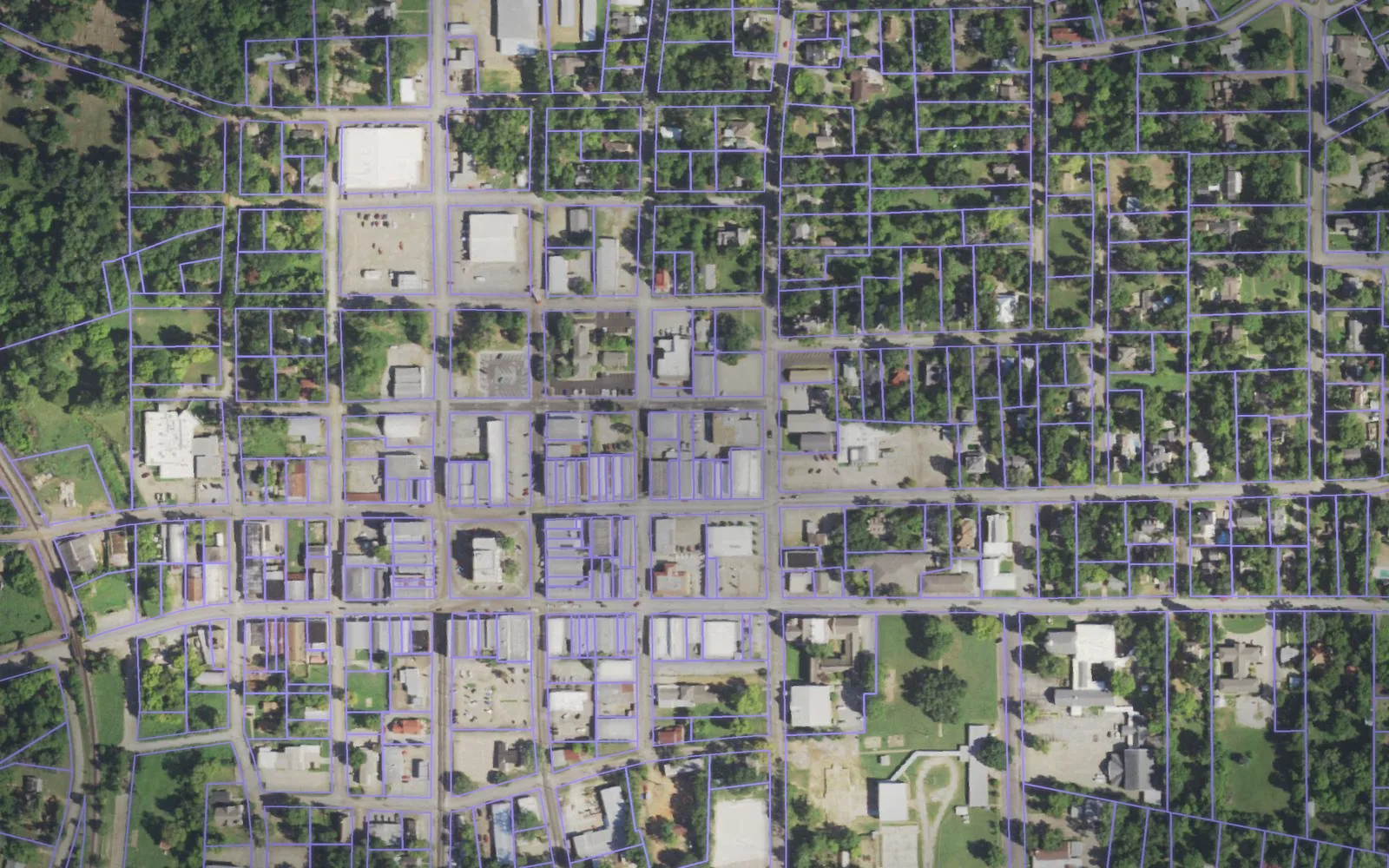 Parcel boundaries over aerial imagery of Houston County, Texas