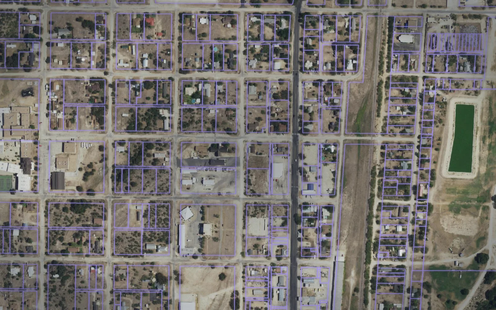 Parcel boundaries over aerial imagery of Irion County, Texas