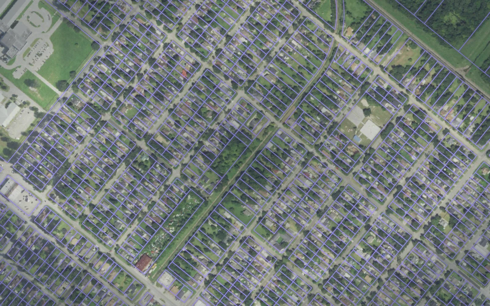 Parcel boundaries over aerial imagery of Jefferson County, Texas