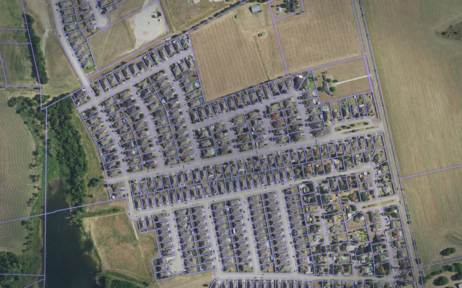 Parcel boundaries over aerial imagery of Johnson County, Texas