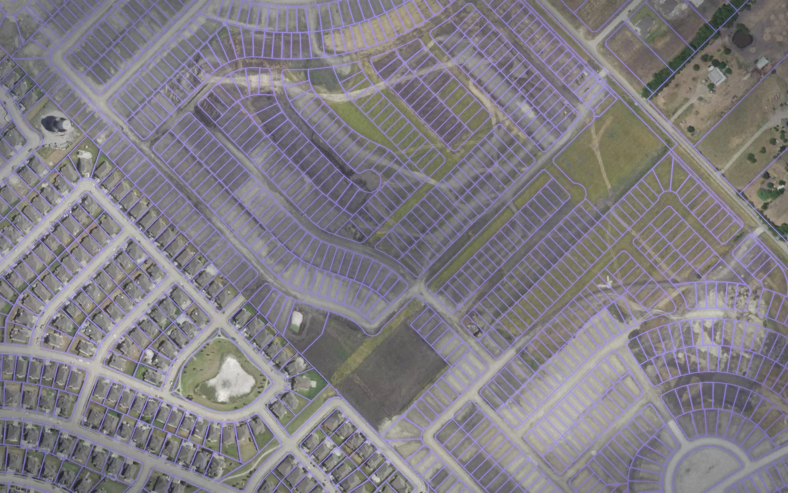 Parcel boundaries over aerial imagery of Kaufman County, Texas