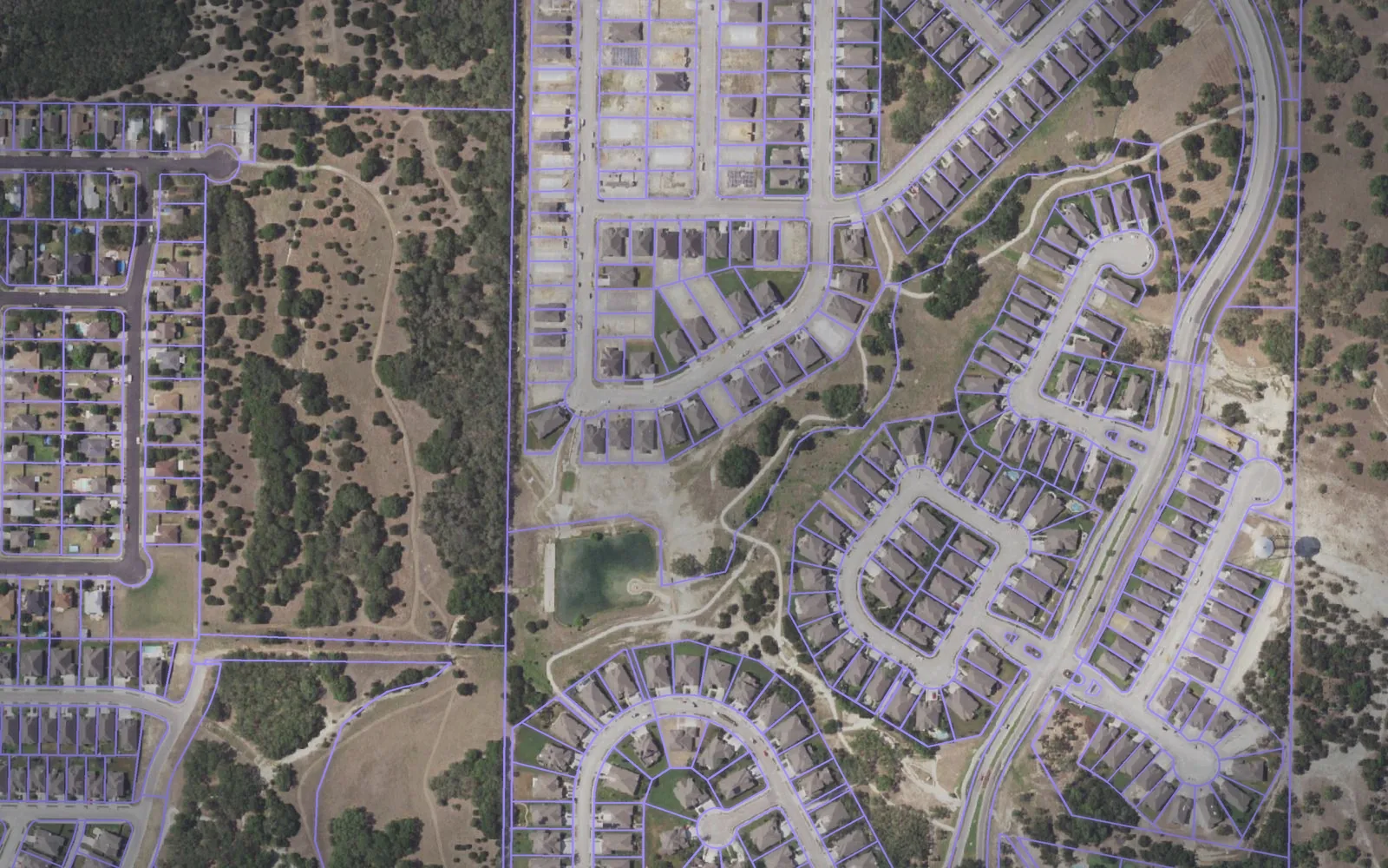 Parcel boundaries over aerial imagery of Kendall County, Texas
