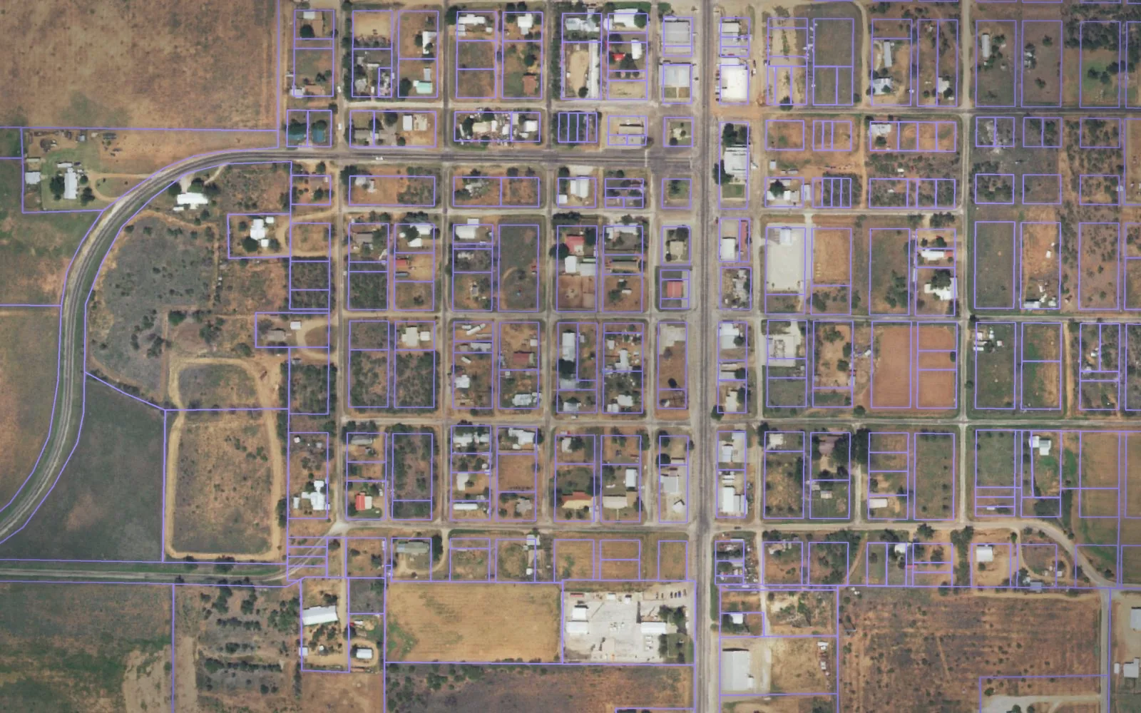 Parcel boundaries over aerial imagery of Kent County, Texas