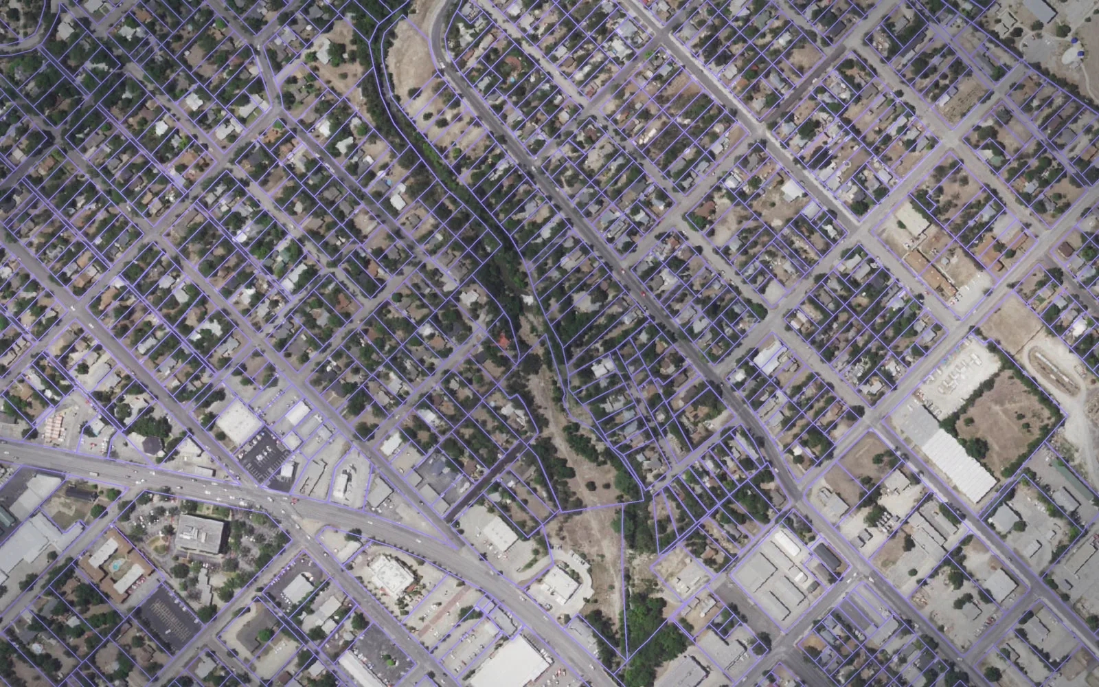 Parcel boundaries over aerial imagery of Kerr County, Texas