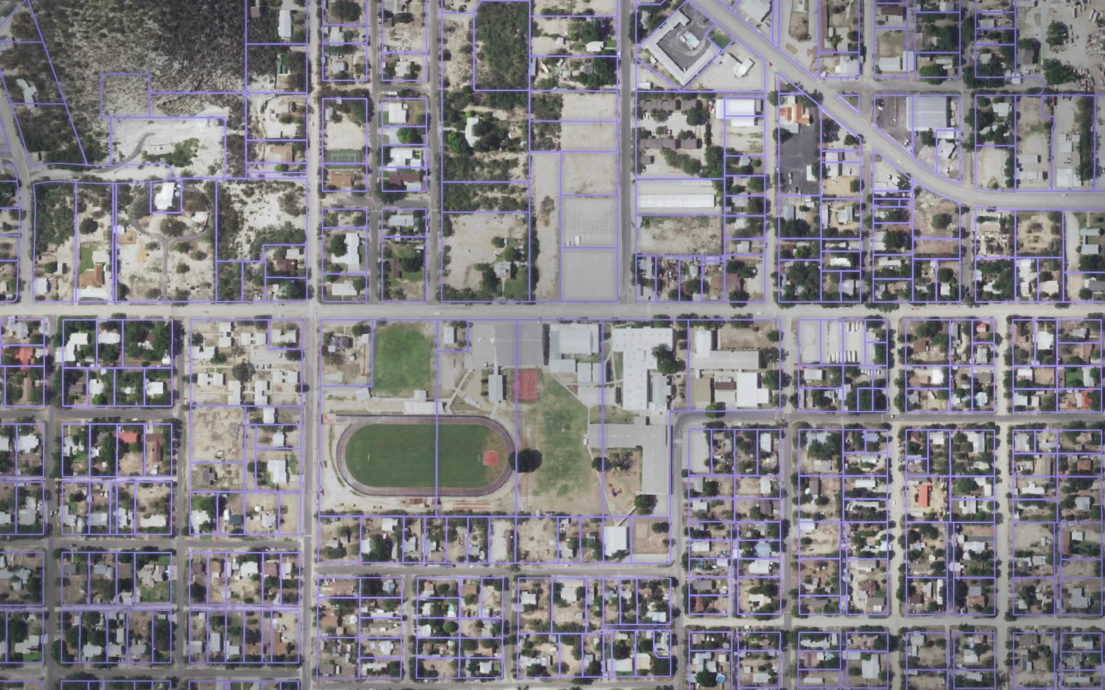 Parcel boundaries over aerial imagery of Kimble County, Texas