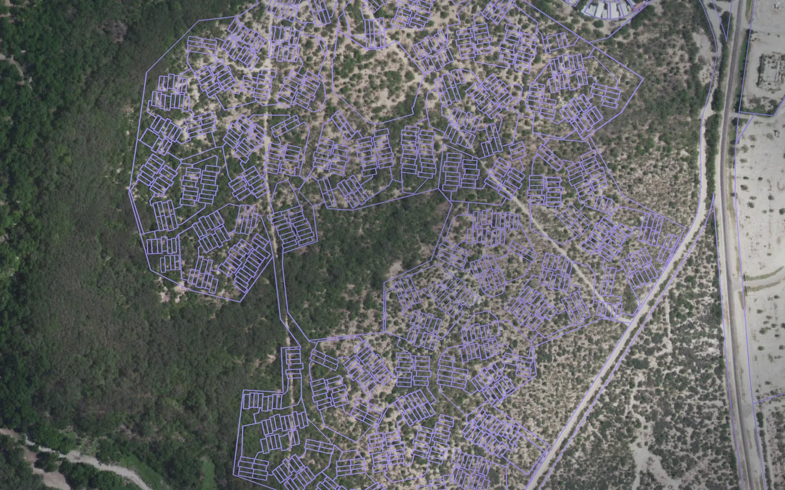 Parcel boundaries over aerial imagery of Kinney County, Texas