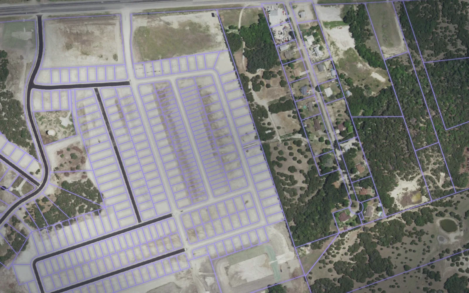 Parcel boundaries over aerial imagery of Lampasas County, Texas