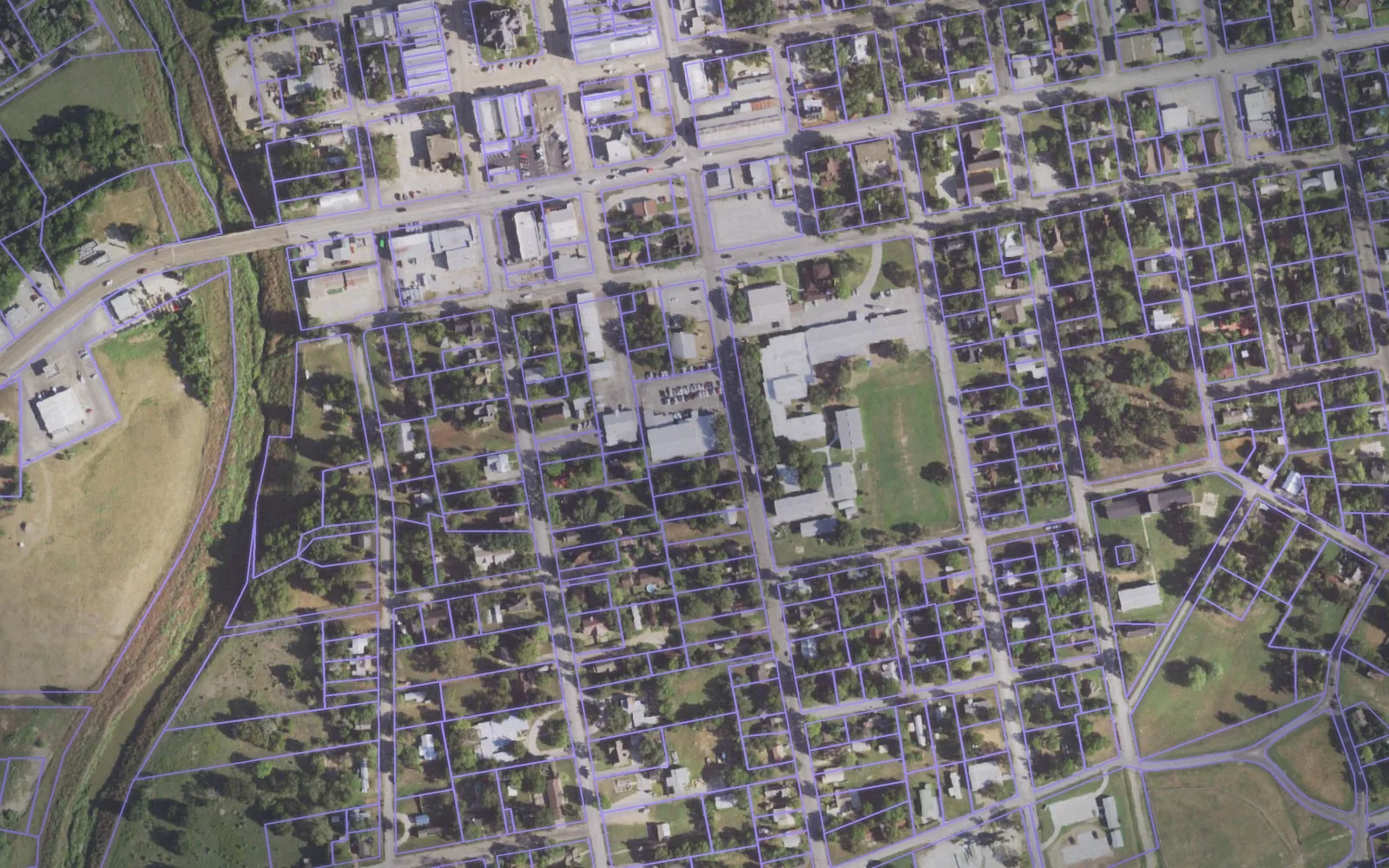Parcel boundaries over aerial imagery of Lavaca County, Texas