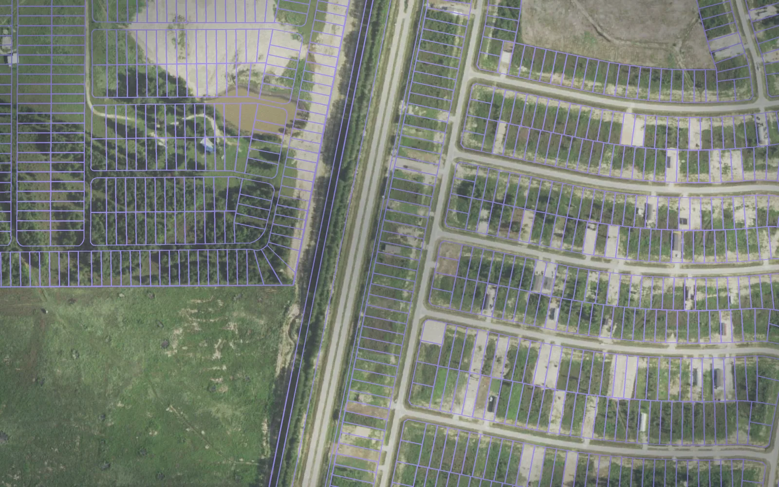 Parcel boundaries over aerial imagery of Liberty County, Texas