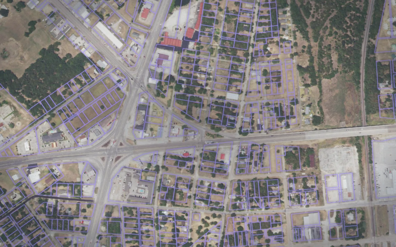 Parcel boundaries over aerial imagery of Limestone County, Texas