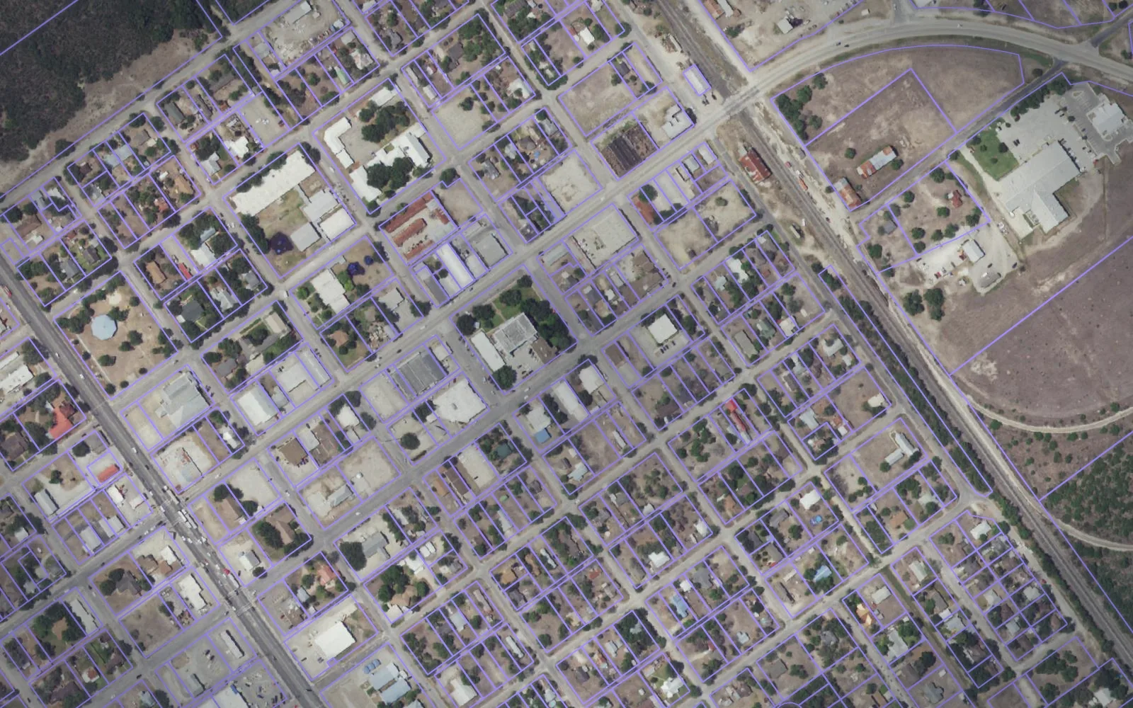 Parcel boundaries over aerial imagery of Live Oak County, Texas