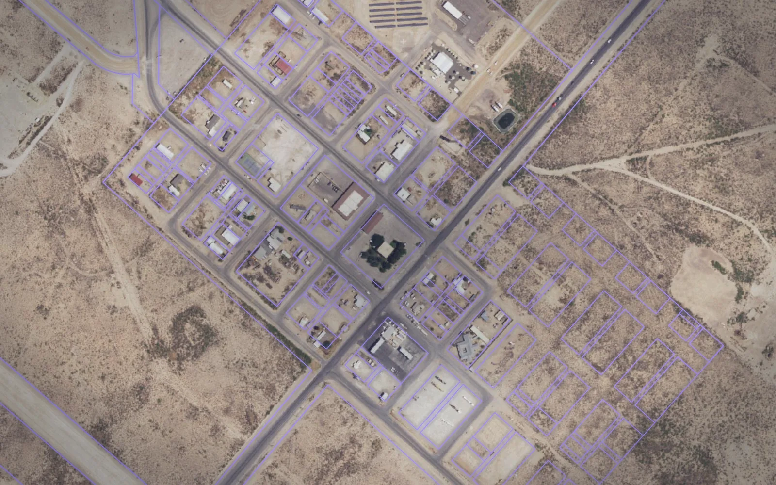 Parcel boundaries over aerial imagery of Loving County, Texas