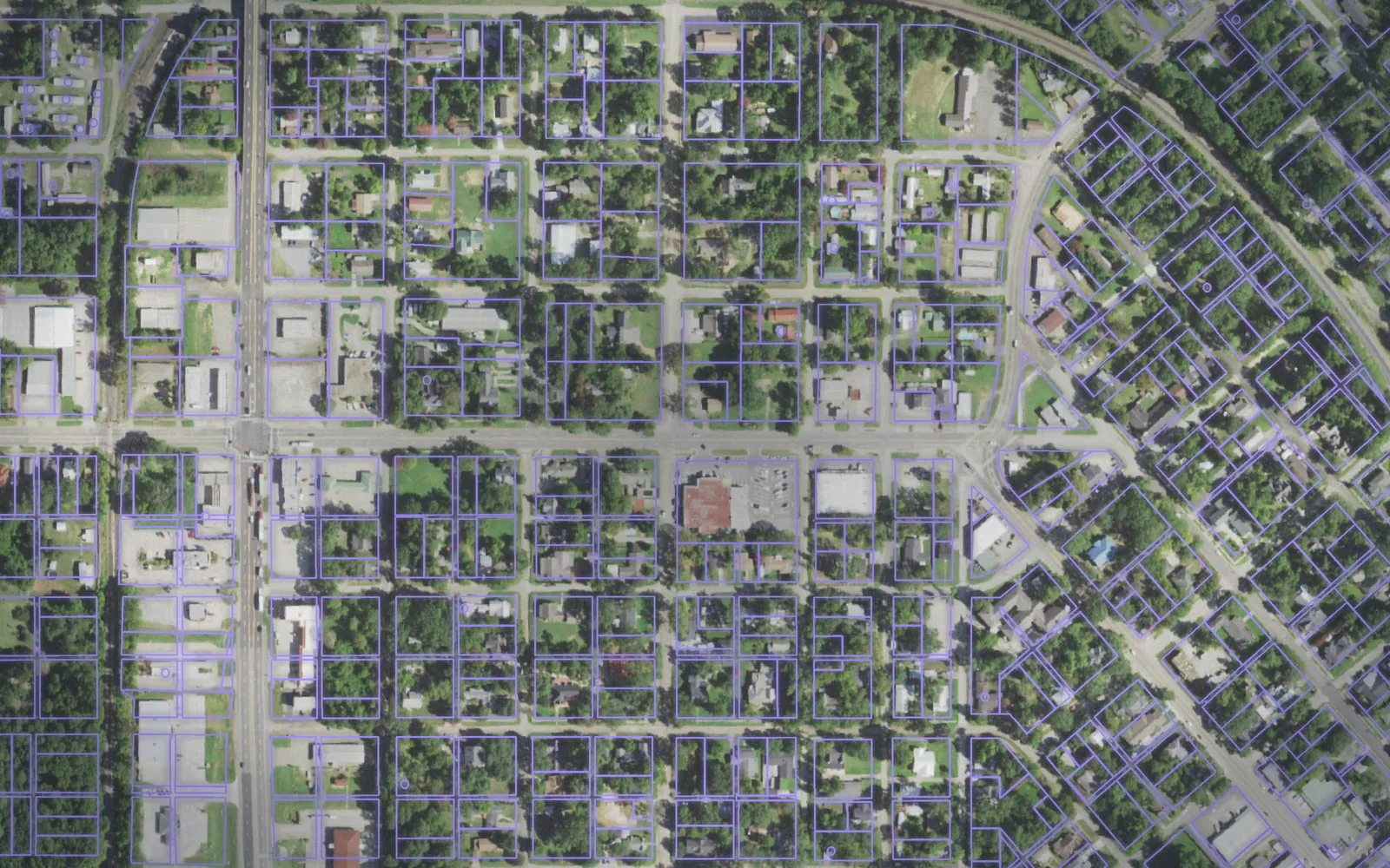 Parcel boundaries over aerial imagery of Marion County, Texas