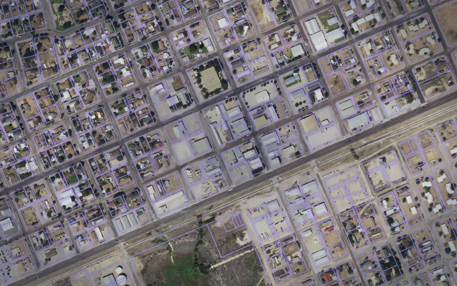 Parcel boundaries over aerial imagery of Martin County, Texas
