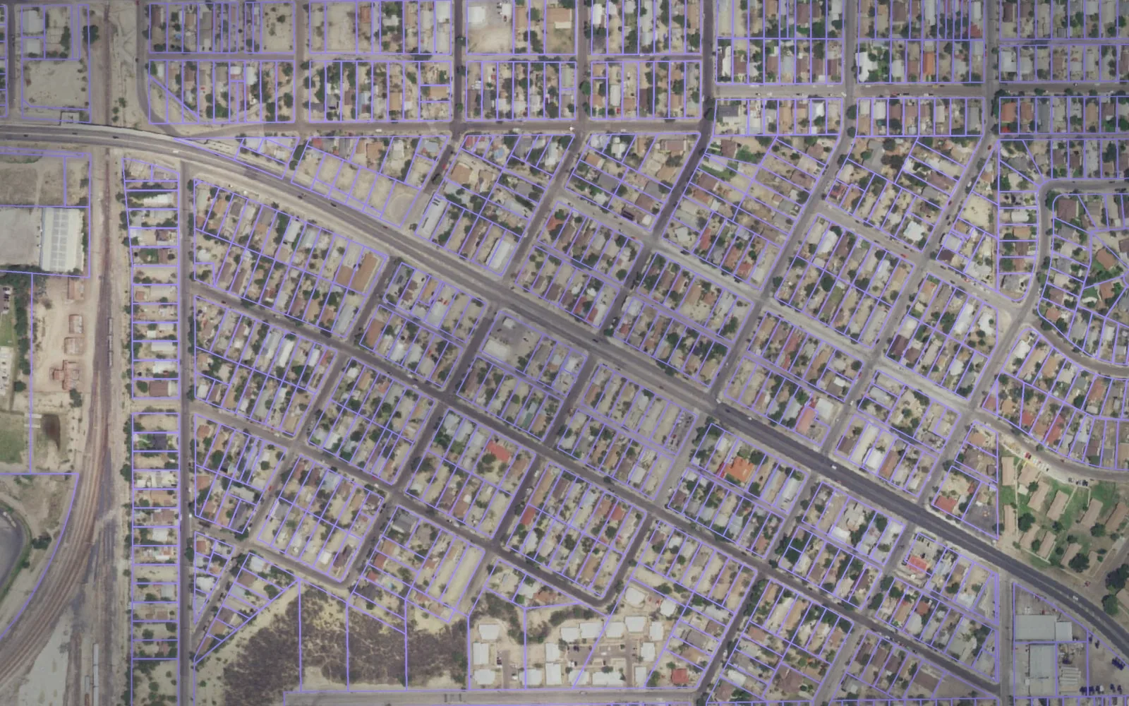 Parcel boundaries over aerial imagery of Maverick County, Texas